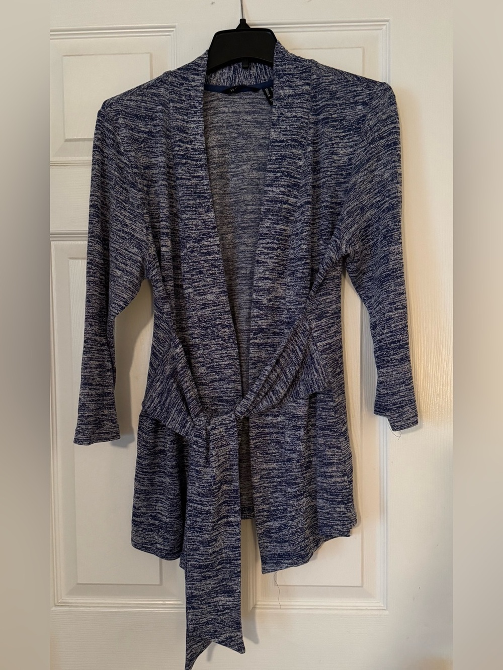 H by Halston Blue Heather Open-Front Tie Cardigan